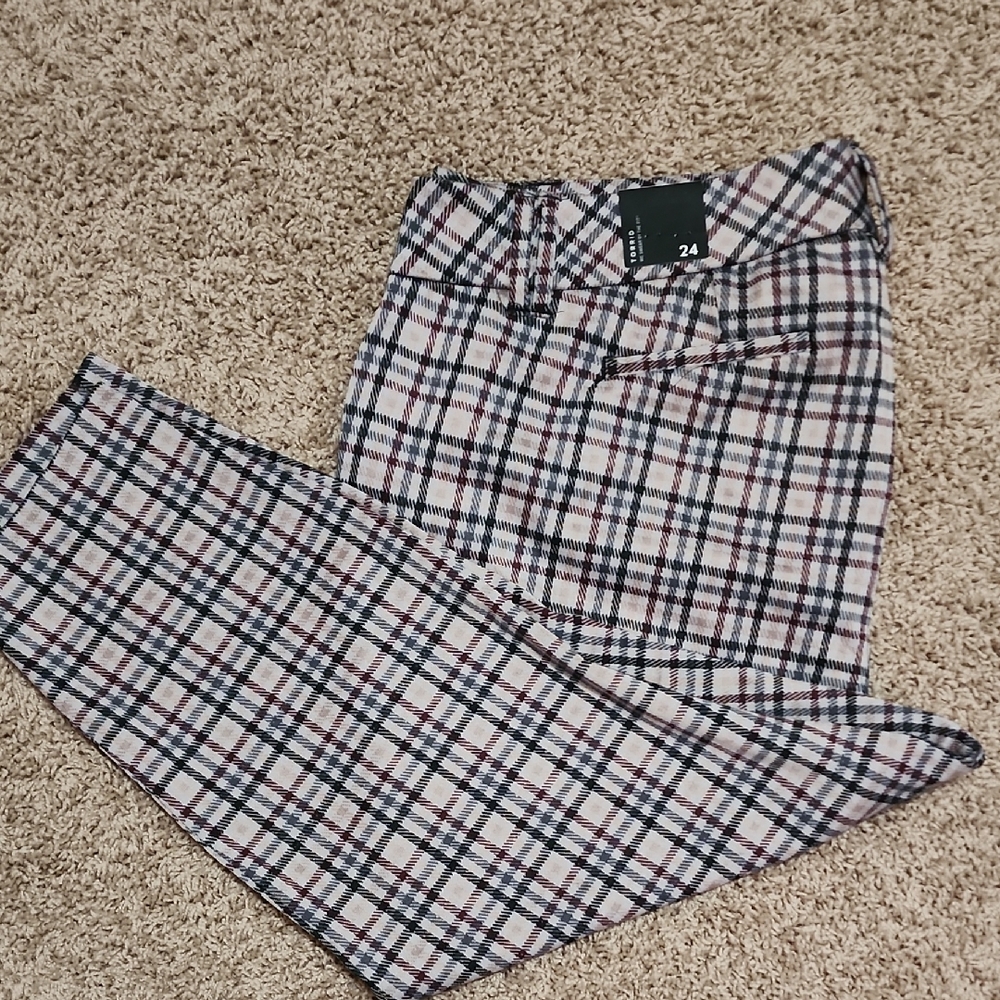 Torrid Plaid Ankle Pants - Black, Cream Gray Burgundy